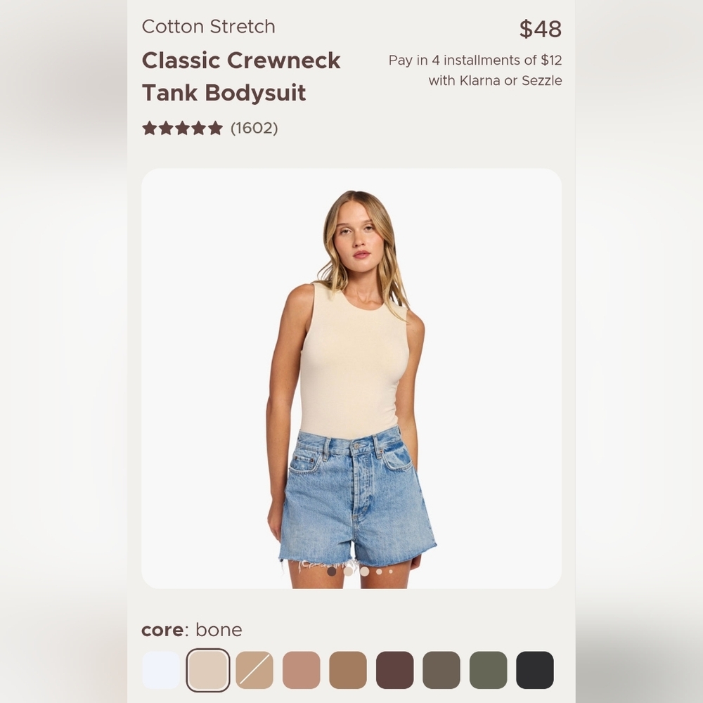 Nuuds Classic Crew Neck Bodysuit Color: Bone Size: Small